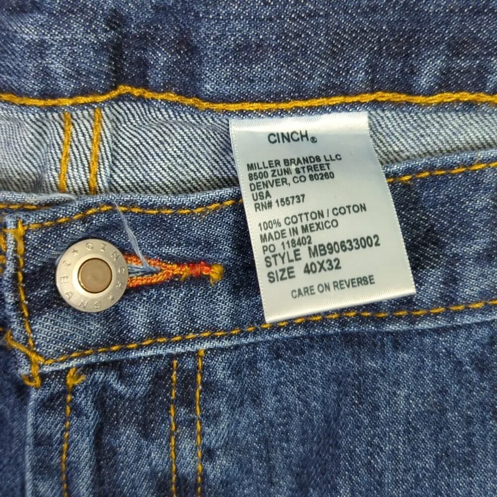 Cinch Jeans Men's 40x32 Blue Western Denim Black Label Loose Slightly Tapered